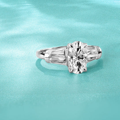 3.46 CTW DEW Elongated Oval Moissanite Five-Stone Ring in 14K White Gold