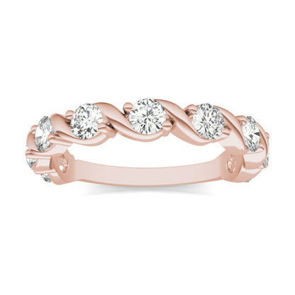 0.90 CTW DEW Round Moissanite Anniversary Band in 14K Rose Gold