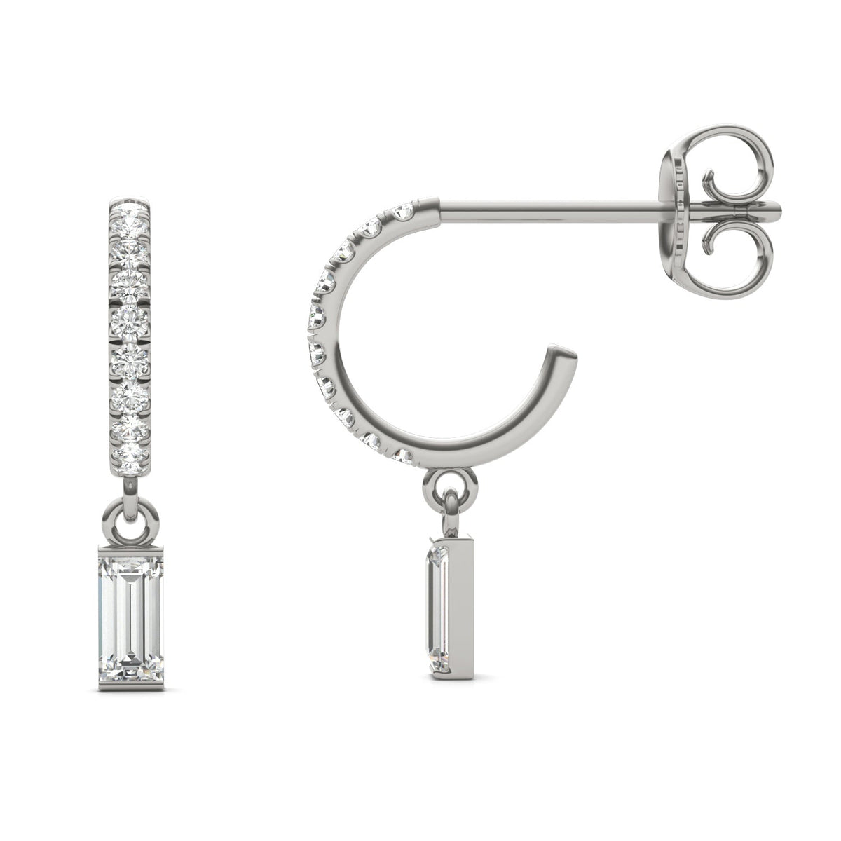 0.37 CTW DEW Straight Baguette Moissanite Hoop Earrings in 14K White Gold