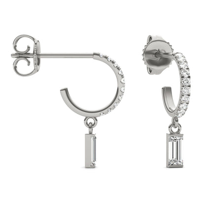 0.37 CTW DEW Straight Baguette Moissanite Hoop Earrings in 14K White Gold