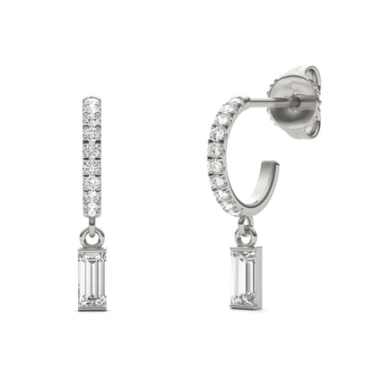 0.37 CTW DEW Straight Baguette Moissanite Hoop Earrings in 14K White Gold