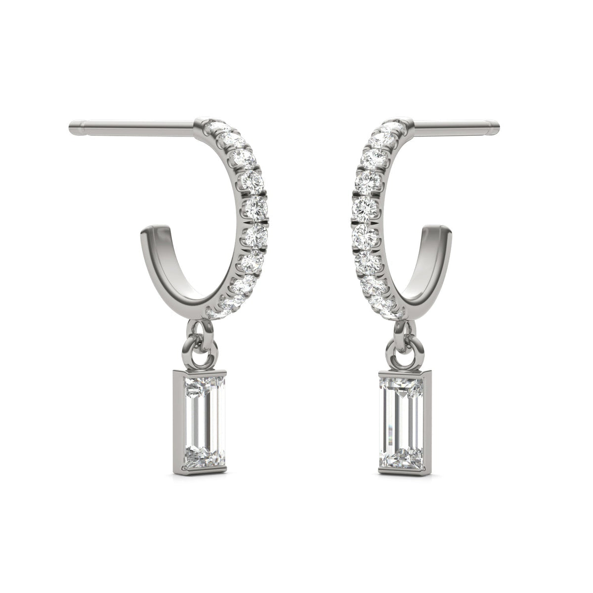 0.37 CTW DEW Straight Baguette Moissanite Hoop Earrings in 14K White Gold