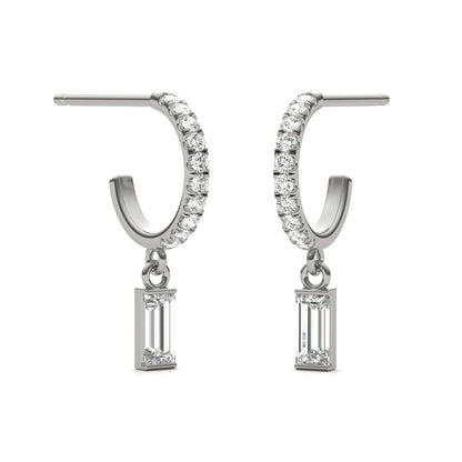 0.37 CTW DEW Straight Baguette Moissanite Hoop Earrings in 14K White Gold
