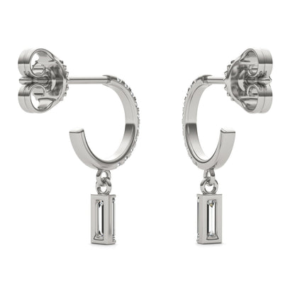 0.37 CTW DEW Straight Baguette Moissanite Hoop Earrings in 14K White Gold