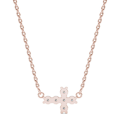0.18 CTW DEW Round Moissanite Fixed Cross Necklace in 14K Rose Gold
