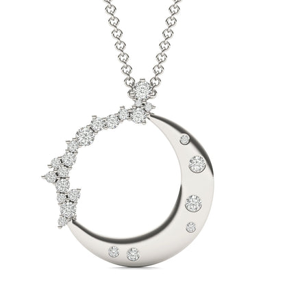 0.29 CTW DEW Round Moissanite Moon Cluster Pendant in 14K White Gold