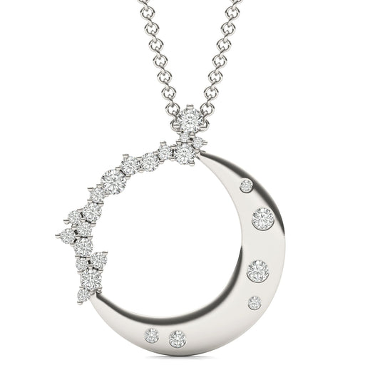 0.29 CTW DEW Round Moissanite Moon Cluster Pendant in 14K White Gold