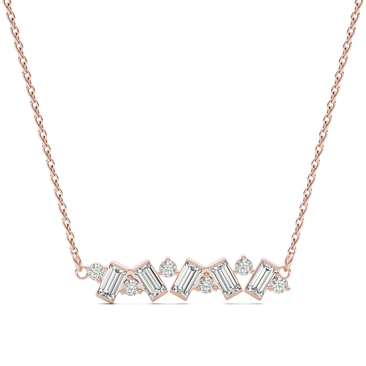 0.72 CTW DEW Straight Baguette Moissanite Fixed Alternating Necklace in 14K Rose Gold