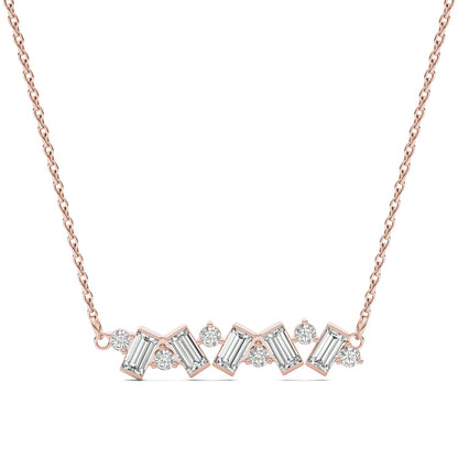0.72 CTW DEW Straight Baguette Moissanite Fixed Alternating Necklace in 14K Rose Gold