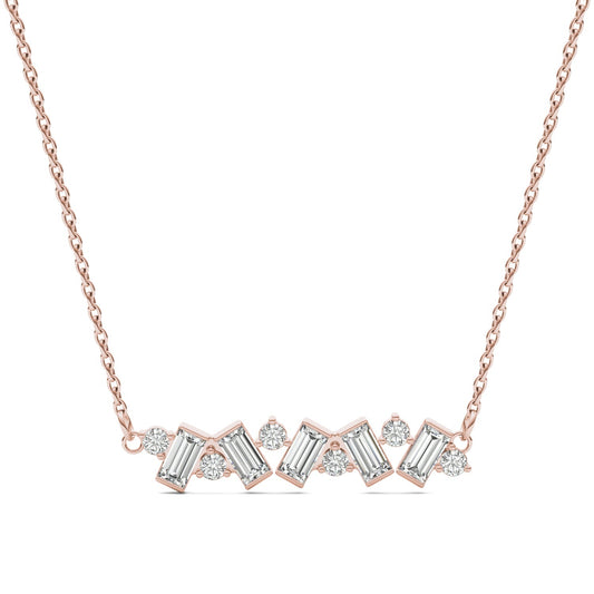 0.72 CTW DEW Straight Baguette Moissanite Fixed Alternating Necklace in 14K Rose Gold
