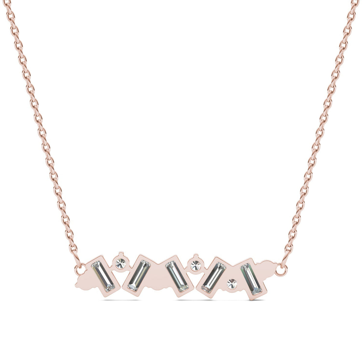 0.72 CTW DEW Straight Baguette Moissanite Fixed Alternating Necklace in 14K Rose Gold