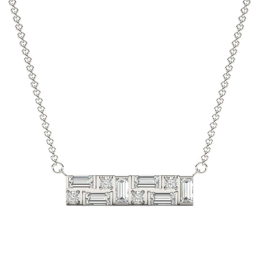 0.82 CTW DEW Straight Baguette Moissanite Fixed Necklace 14K White Gold