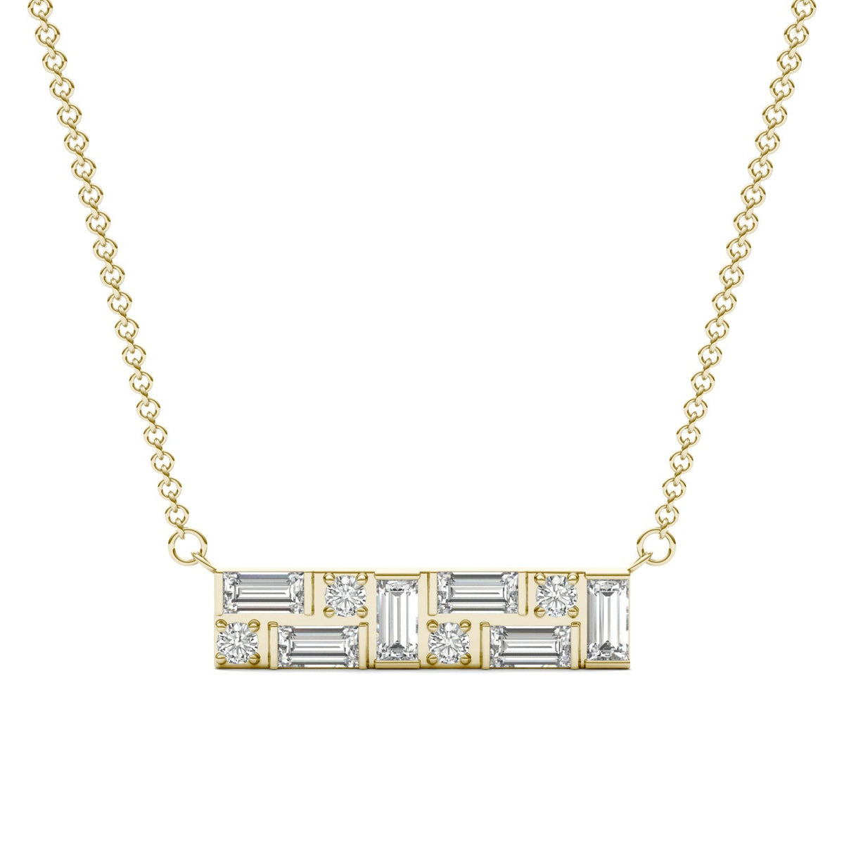 0.82 CTW DEW Straight Baguette Moissanite Fixed Necklace in 14K Yellow Gold