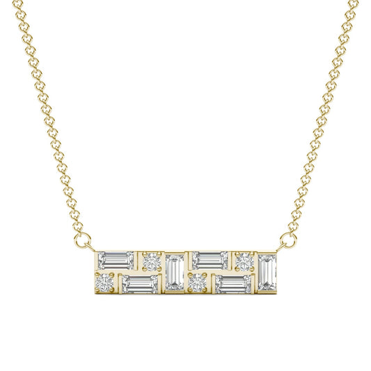 0.82 CTW DEW Straight Baguette Moissanite Fixed Necklace in 14K Yellow Gold