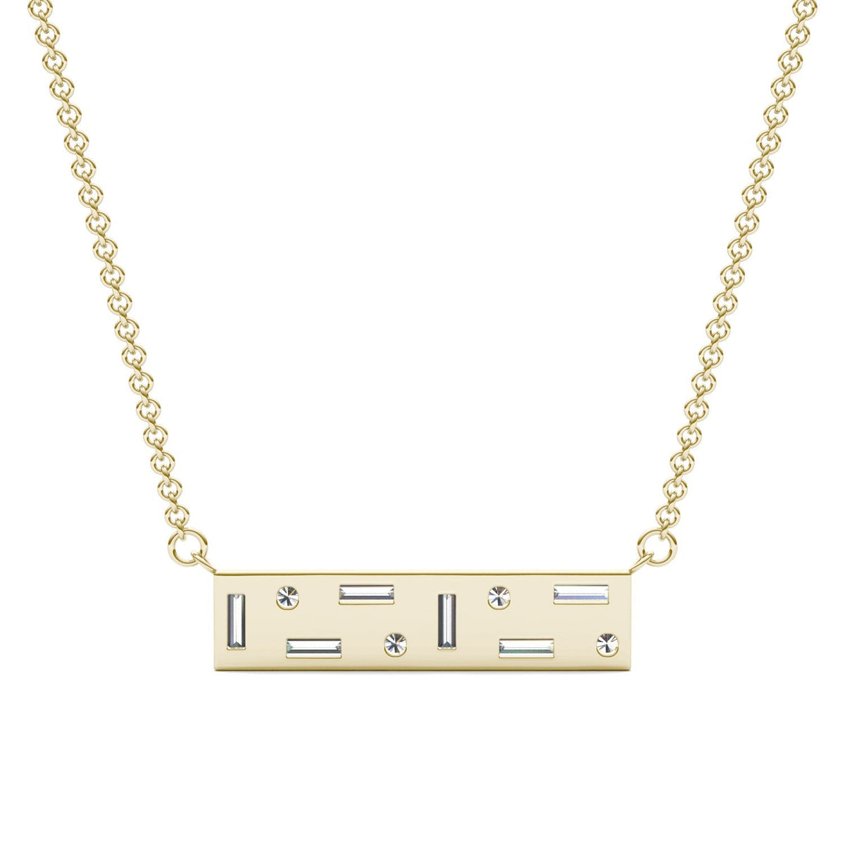 0.82 CTW DEW Straight Baguette Moissanite Fixed Necklace in 14K Yellow Gold