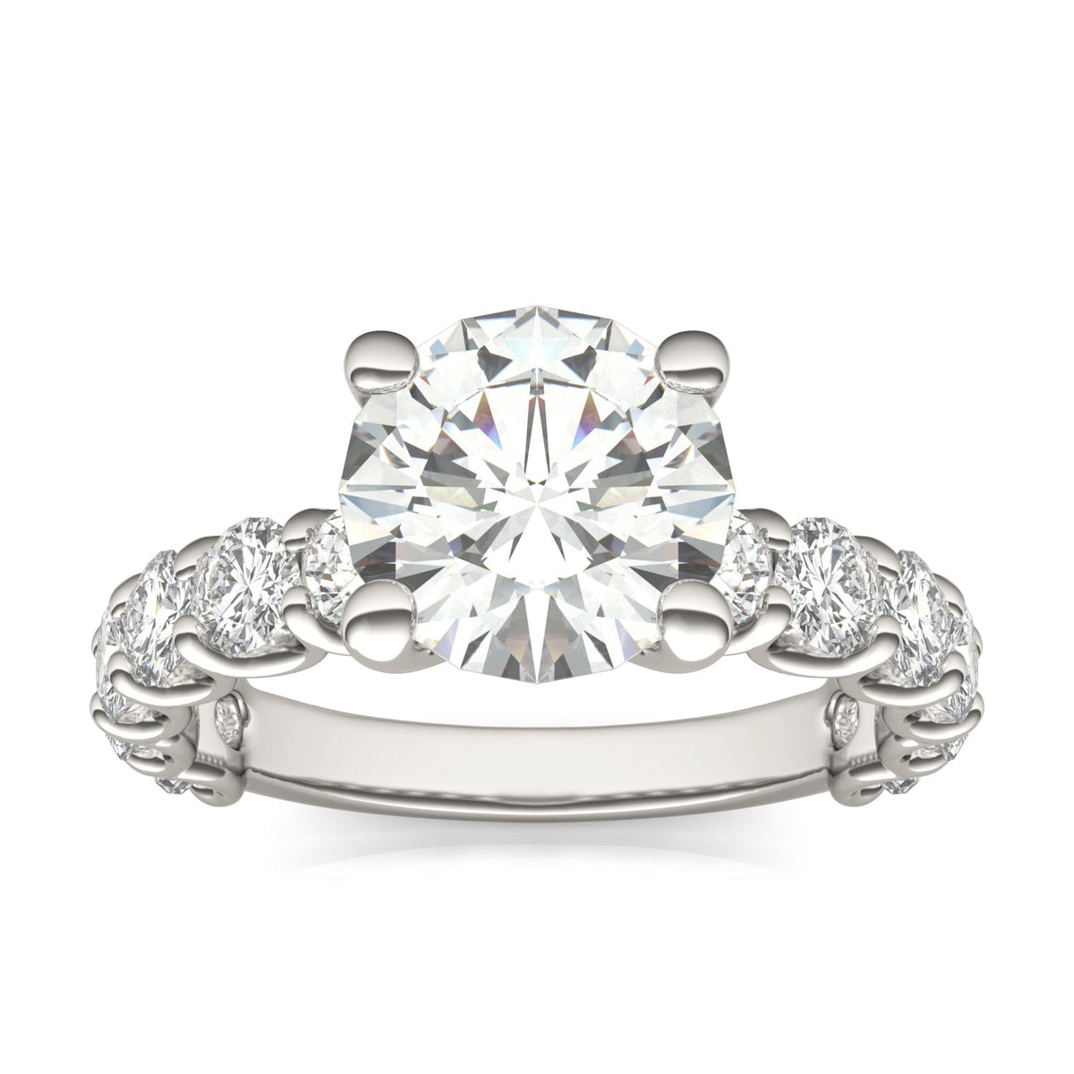 3.76 CTW DEW Round Moissanite Trellis Side-Stone Ring in 14K White Gold