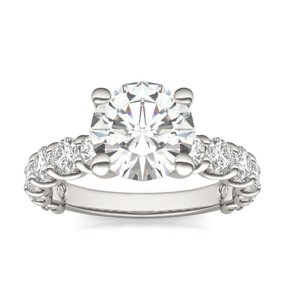 3.76 CTW DEW Round Moissanite Trellis Side-Stone Ring in 14K White Gold