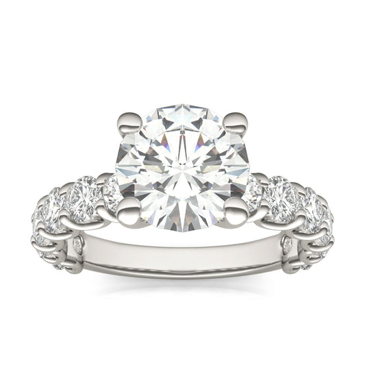 3.76 CTW DEW Round Moissanite Trellis Side-Stone Ring in 14K White Gold