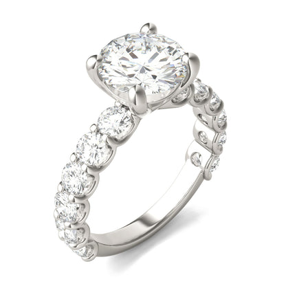 3.76 CTW DEW Round Moissanite Trellis Side-Stone Ring in 14K White Gold