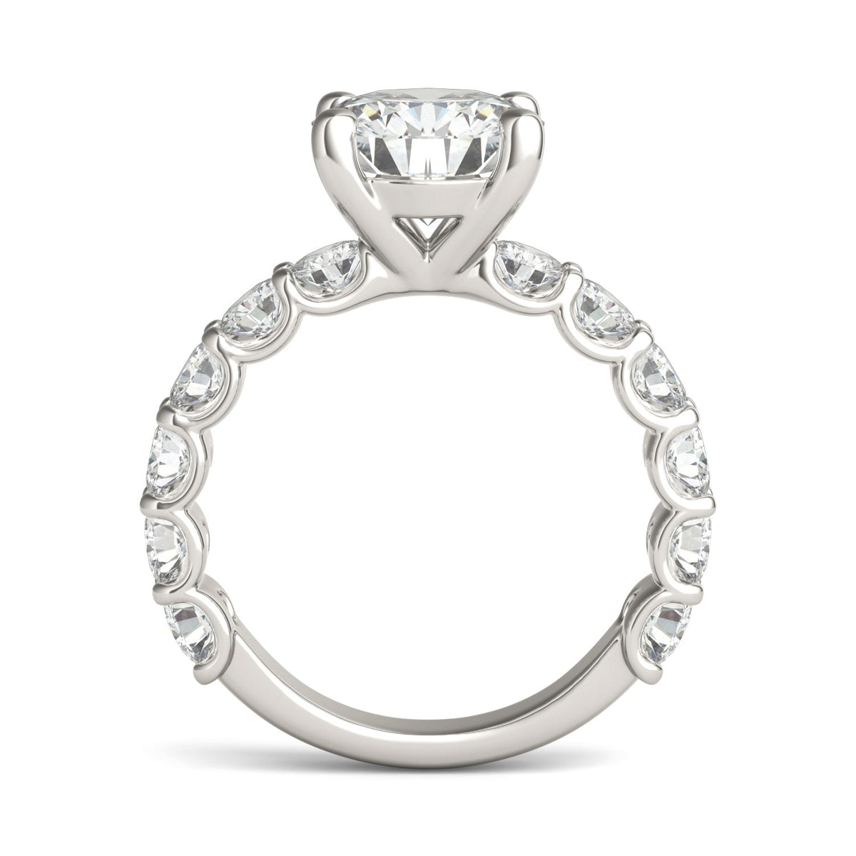 3.76 CTW DEW Round Moissanite Trellis Side-Stone Ring in 14K White Gold
