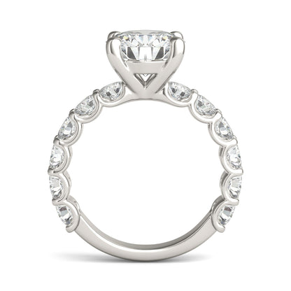 3.76 CTW DEW Round Moissanite Trellis Side-Stone Ring in 14K White Gold