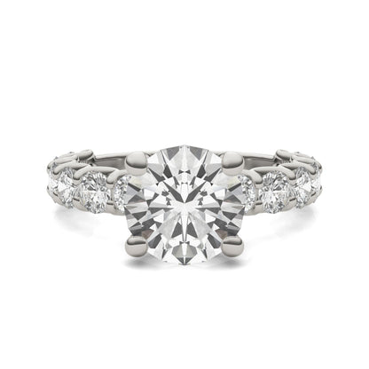 3.76 CTW DEW Round Moissanite Trellis Side-Stone Ring in 14K White Gold