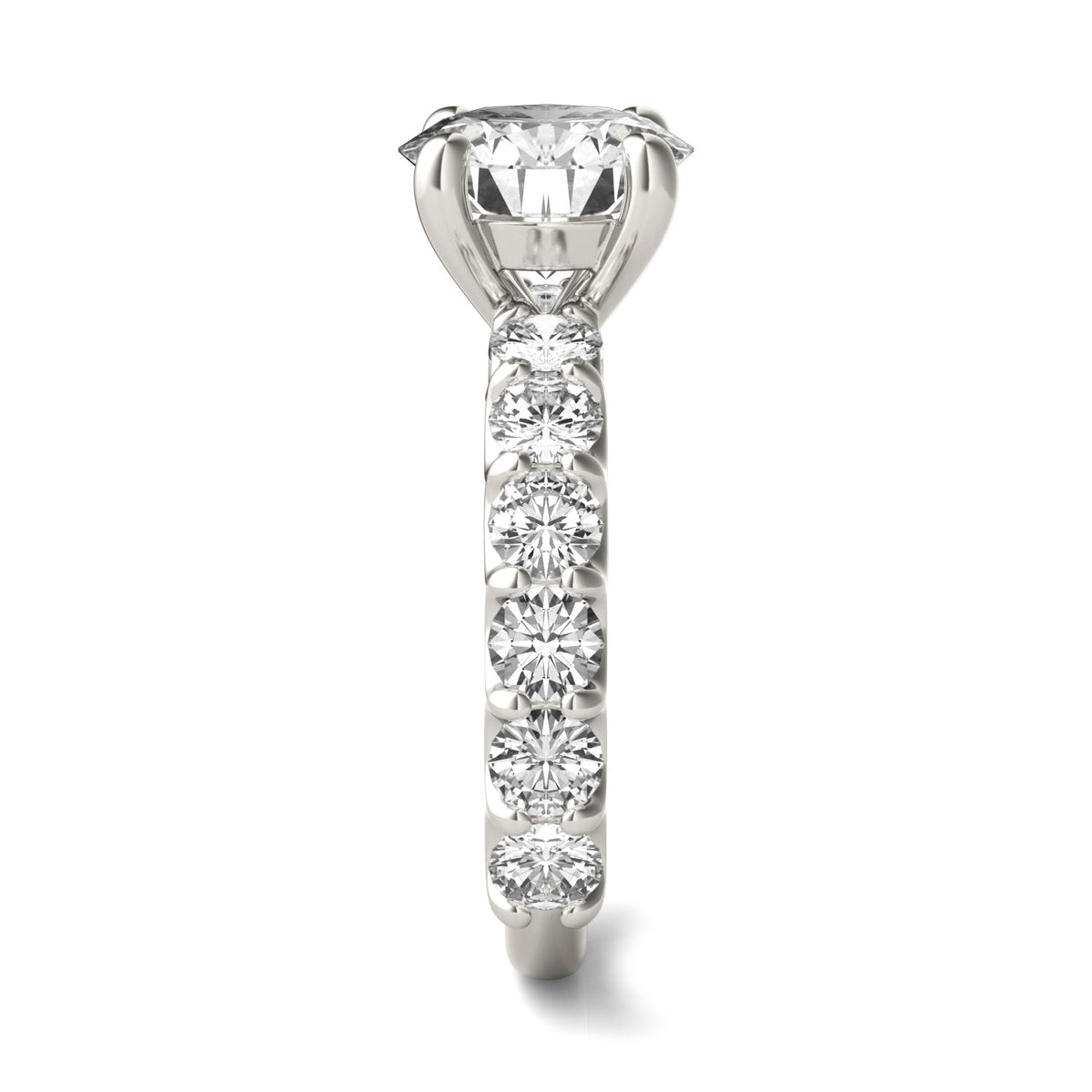 3.76 CTW DEW Round Moissanite Trellis Side-Stone Ring in 14K White Gold