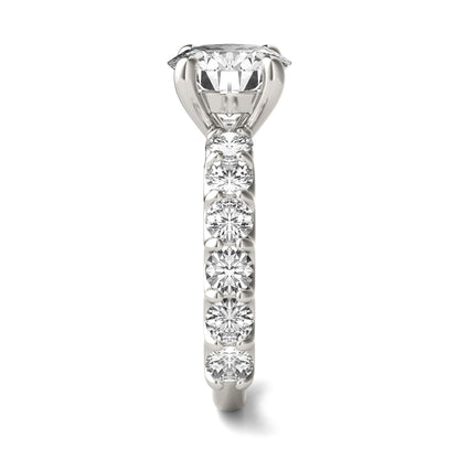 3.76 CTW DEW Round Moissanite Trellis Side-Stone Ring in 14K White Gold