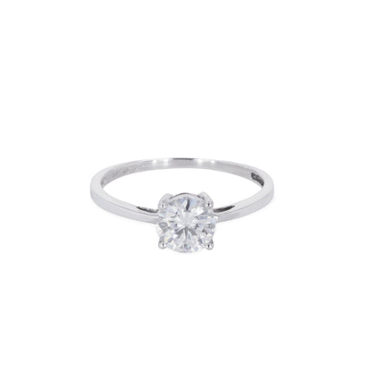 1.00 CTW DEW Round Moissanite Four Prong Solitaire Engagement Ring in Sterling Silver