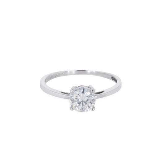 1.00 CTW DEW Round Moissanite Four Prong Solitaire Engagement Ring in Sterling Silver