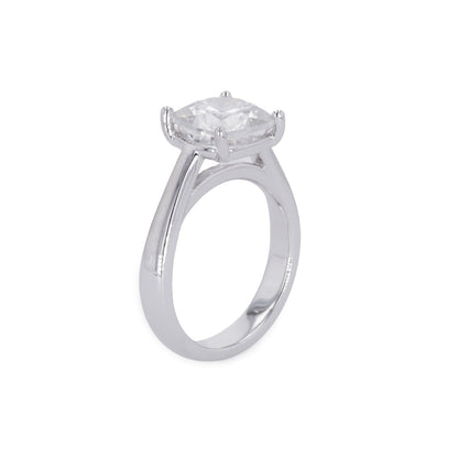 2.80 CTW DEW Cushion Moissanite Four Prong Solitaire Engagement Ring in Sterling Silver