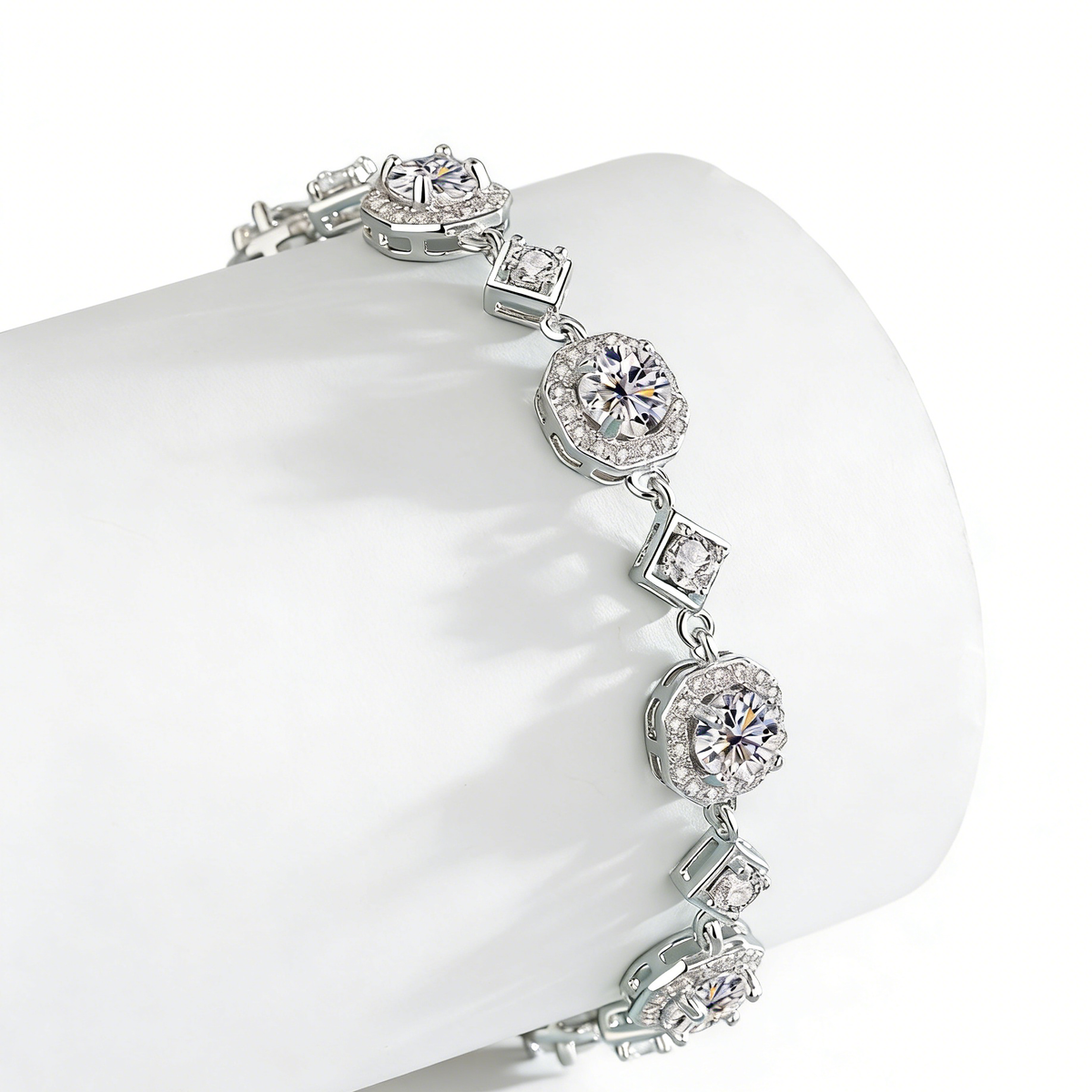 4CT Moissanite Square Bracelet + S925 Sterling Silver  Adjustable 21cm  Chain 8 Colors