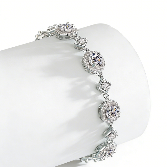 4CT Moissanite Square Bracelet + S925 Sterling Silver  Adjustable 21cm  Chain 8 Colors