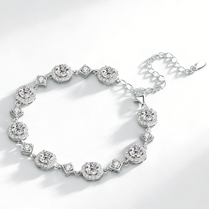 4CT Moissanite Square Bracelet + S925 Sterling Silver  Adjustable 21cm  Chain 8 Colors