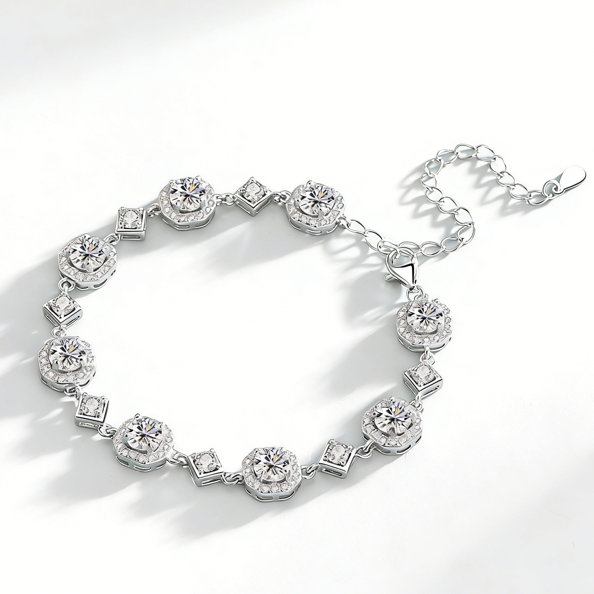 4CT Moissanite Square Bracelet + S925 Sterling Silver  Adjustable 21cm  Chain 8 Colors