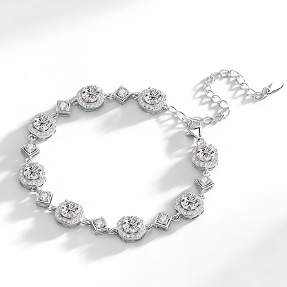 4CT Moissanite Square Bracelet + S925 Sterling Silver  Adjustable 21cm  Chain 8 Colors