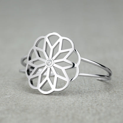 0.23 CTW DEW Moissanite Bezel Floral Cuff Bracelet in Sterling Silver