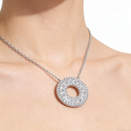 S925 Sterling Silver Circle Moissanite Pendant Necklace – GRA Certified