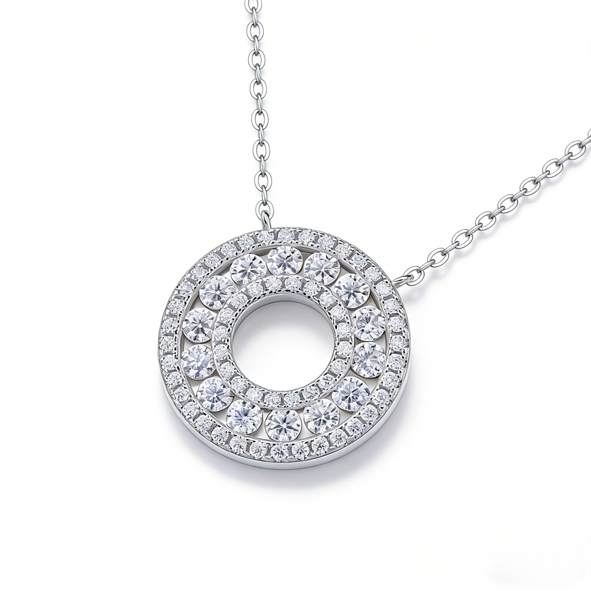 S925 Sterling Silver Circle Moissanite Pendant Necklace – GRA Certified
