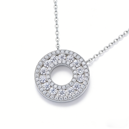 S925 Sterling Silver Circle Moissanite Pendant Necklace – GRA Certified
