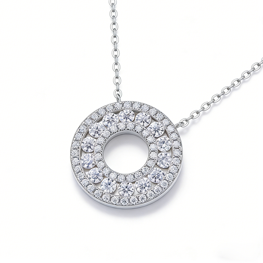 S925 Sterling Silver Circle Moissanite Pendant Necklace – GRA Certified