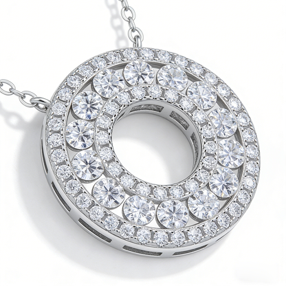 S925 Sterling Silver Circle Moissanite Pendant Necklace – GRA Certified