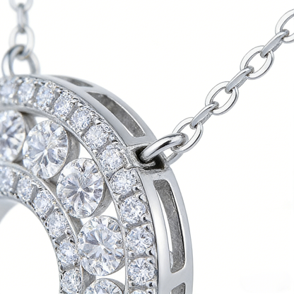 S925 Sterling Silver Circle Moissanite Pendant Necklace – GRA Certified