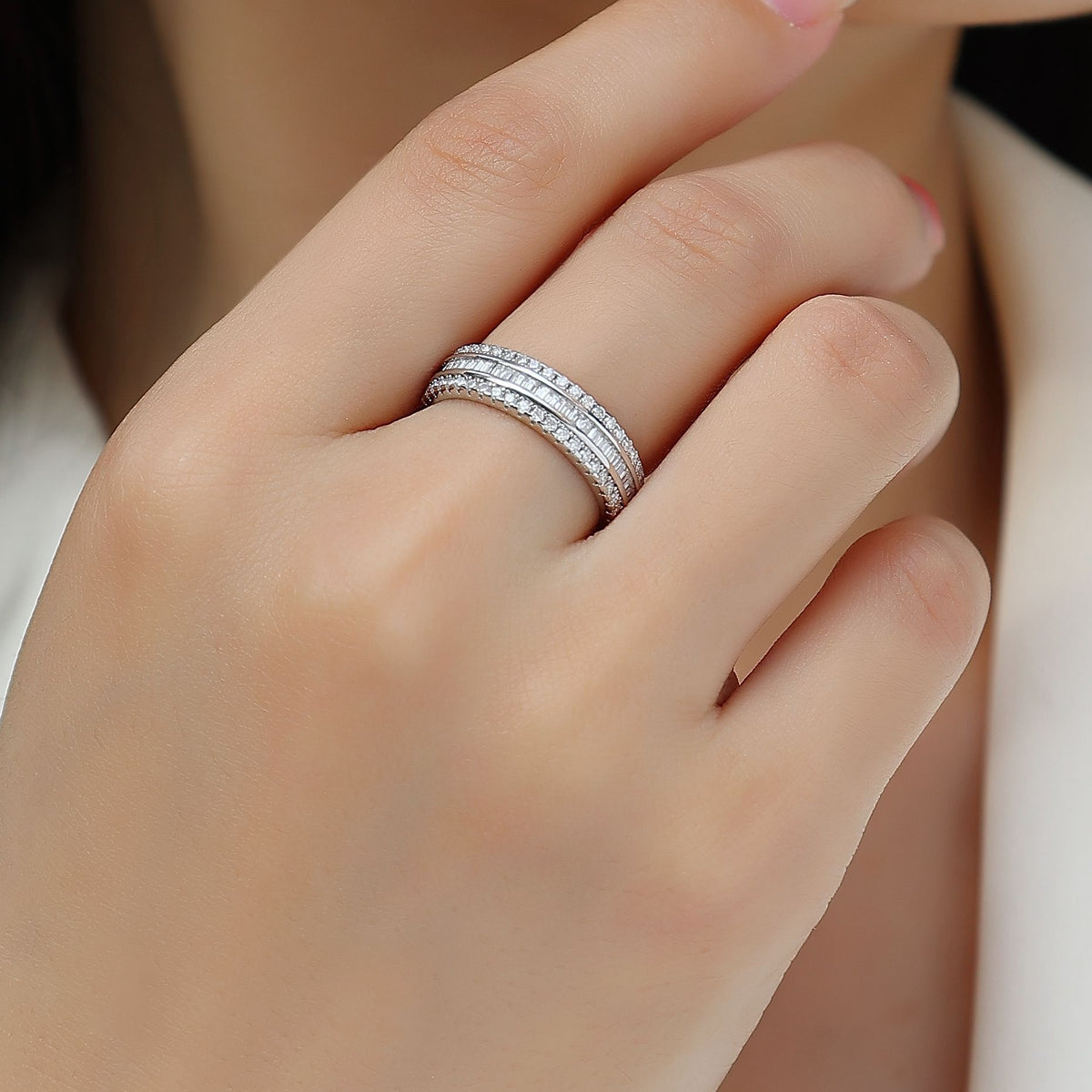 Triple Row Moissanite Ring  S925 Sterling Silver-