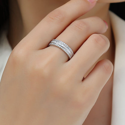 Triple Row Moissanite Ring  S925 Sterling Silver-