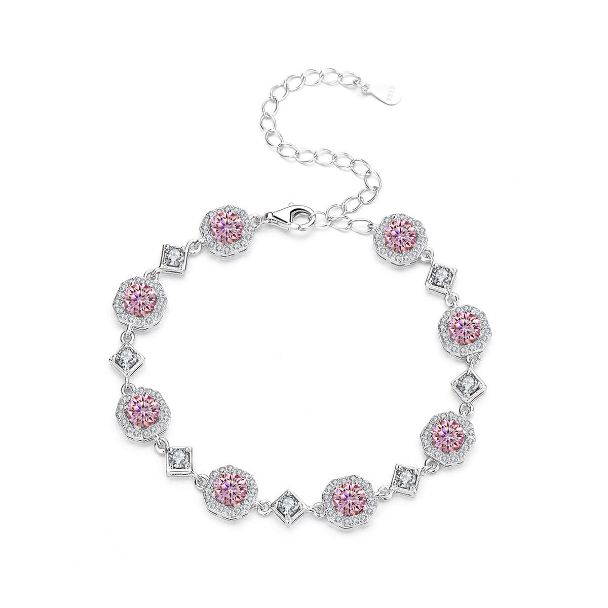 4CT Moissanite Square Bracelet + S925 Sterling Silver  Adjustable 21cm  Chain 8 Colors