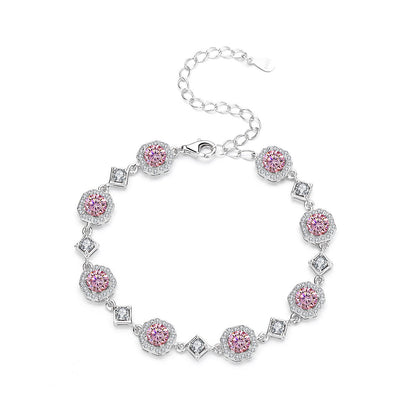 4CT Moissanite Square Bracelet + S925 Sterling Silver  Adjustable 21cm  Chain 8 Colors