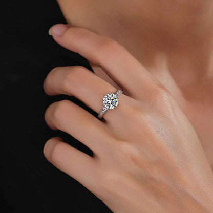 2CT Moissanite Ring – 925 Sterling Silver, 6-Prong “Honeycomb” Band, GRA Certified
