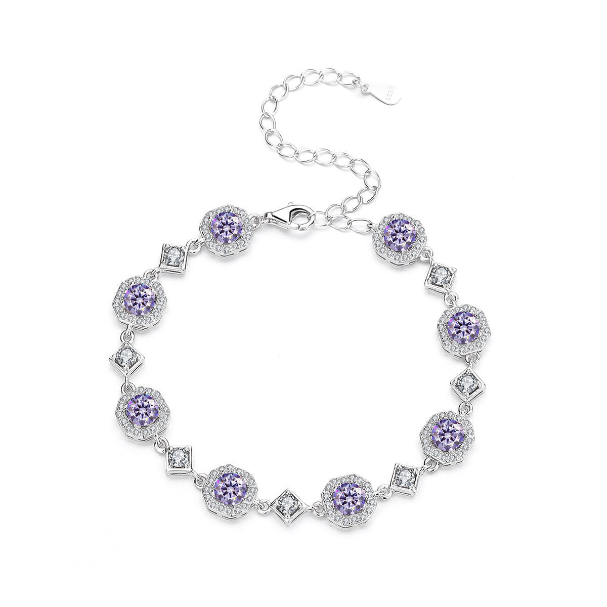 4CT Moissanite Square Bracelet + S925 Sterling Silver  Adjustable 21cm  Chain 8 Colors