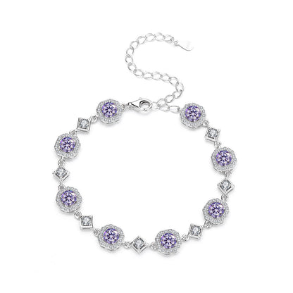 4CT Moissanite Square Bracelet + S925 Sterling Silver  Adjustable 21cm  Chain 8 Colors